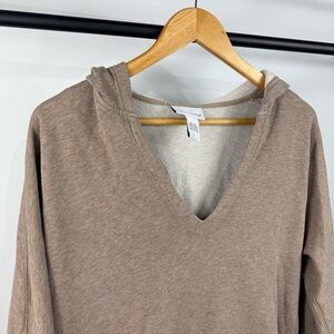 Soft Surroundings Tan V-Neck Cotton Hoodie Tunic Size Small